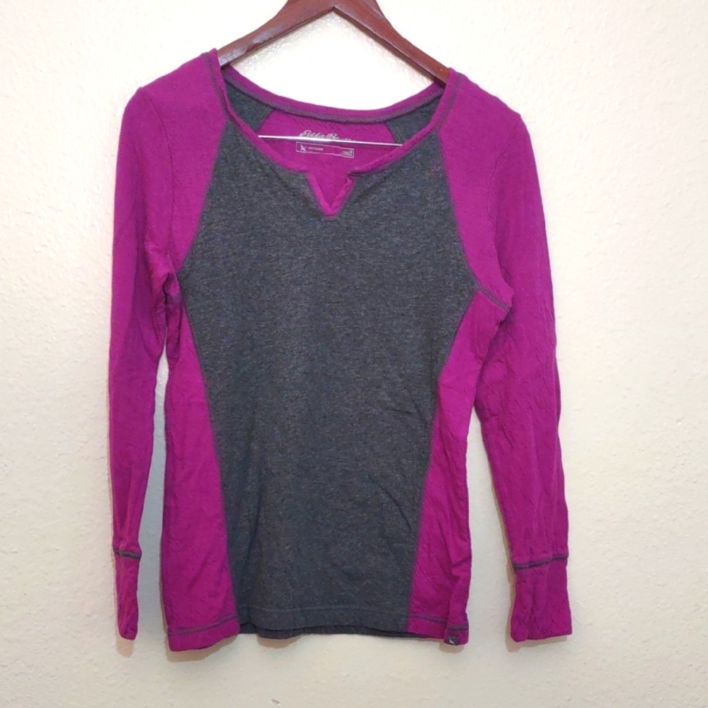 SLIGHTLY USED EDDIE BAUER LONG SLEEVE SHIRT COLOR PURPLE AND GRAY OUTDOOR SIZE M